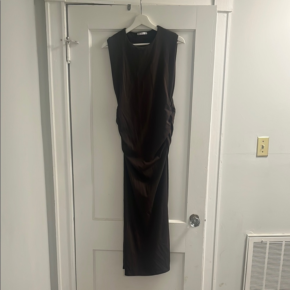 Zara Brown Rouched Midi Tank Dress